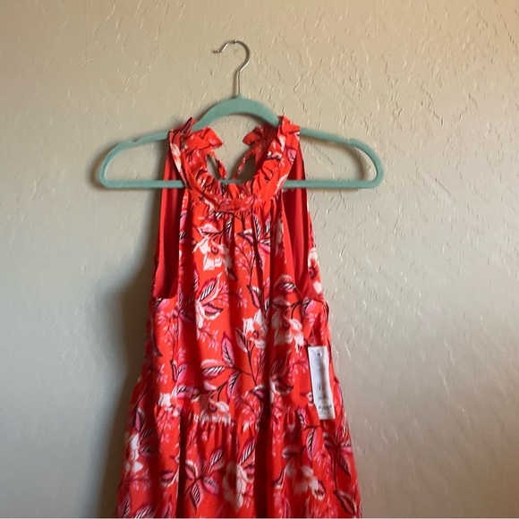 Eliza J Fit & Flare Halter Tiered Ruffle Dress Coral Floral - Picture 3 of 7
